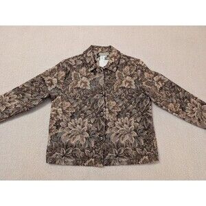 Vtg Coldwater Creek Floral and Leaf Print Upholstry Jacket Petite Small
